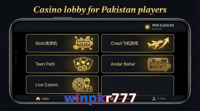 Lobby view of Winpkr777 for Pakistan users
