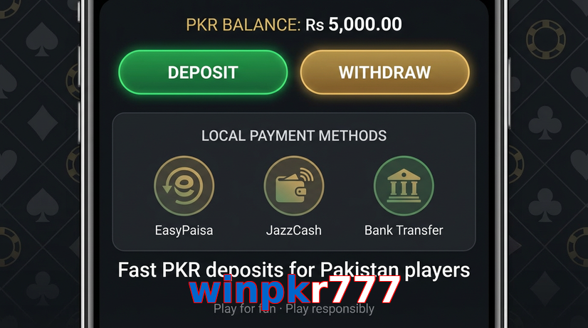 Deposit and withdrawal screen with PKR methods